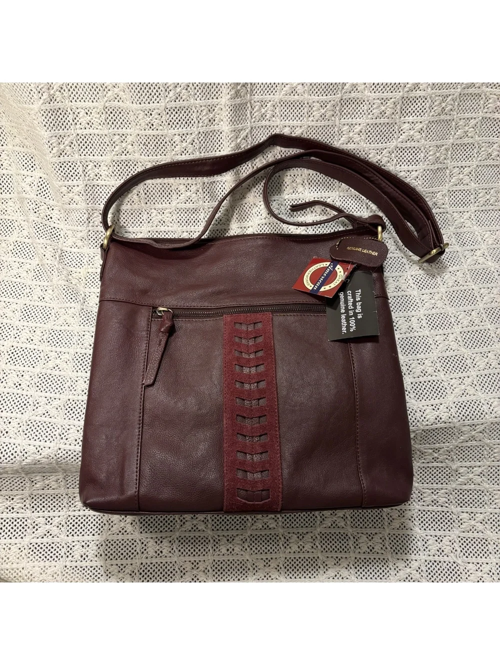NWT Leather Burgundy Crossbody Bag with Adjustable Strap Plus Size Friendly
